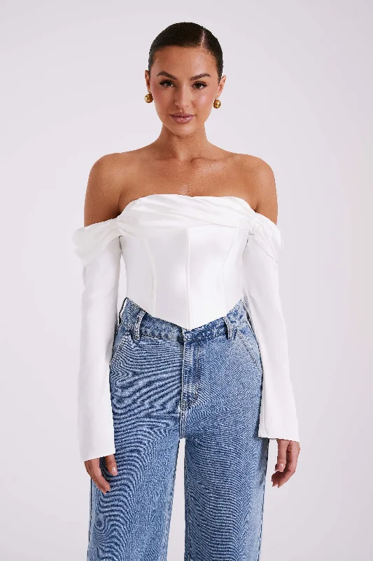 Giselle Satin Off Shoulder Top - White