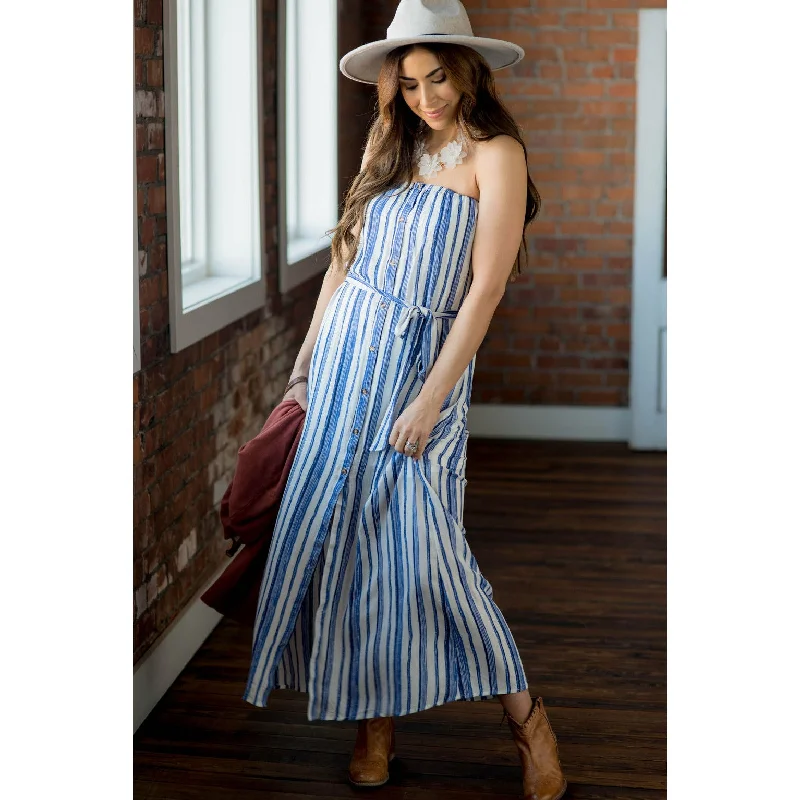 Striped Maxi Strapless Dress