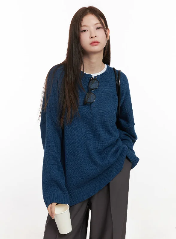 Oversized Half-Button Sweater IJ527