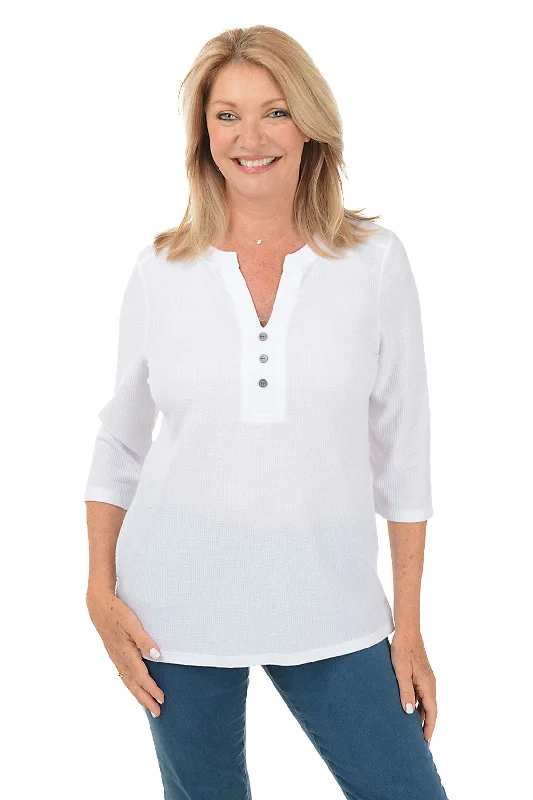 Triple Button Henley Waffle Knit Top