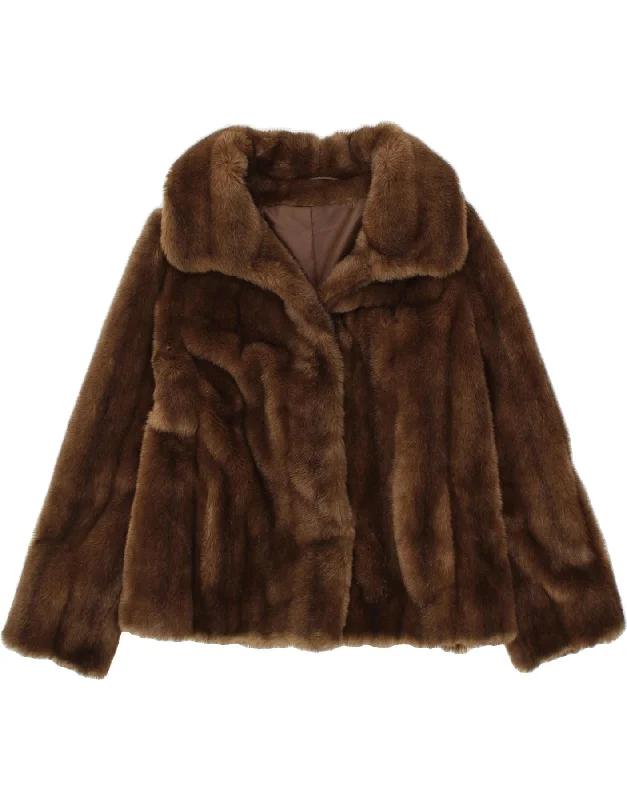 VINTAGE Womens Faux Fur Overcoat UK 14 Medium Brown Acrylic Winter