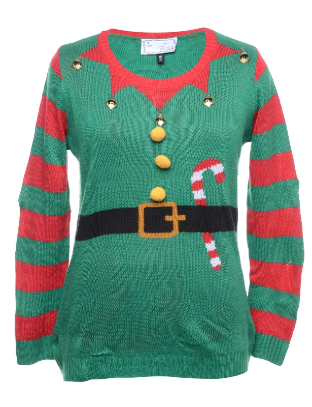 Beyond Retro Reworked Christmas Jumper With Bells - L