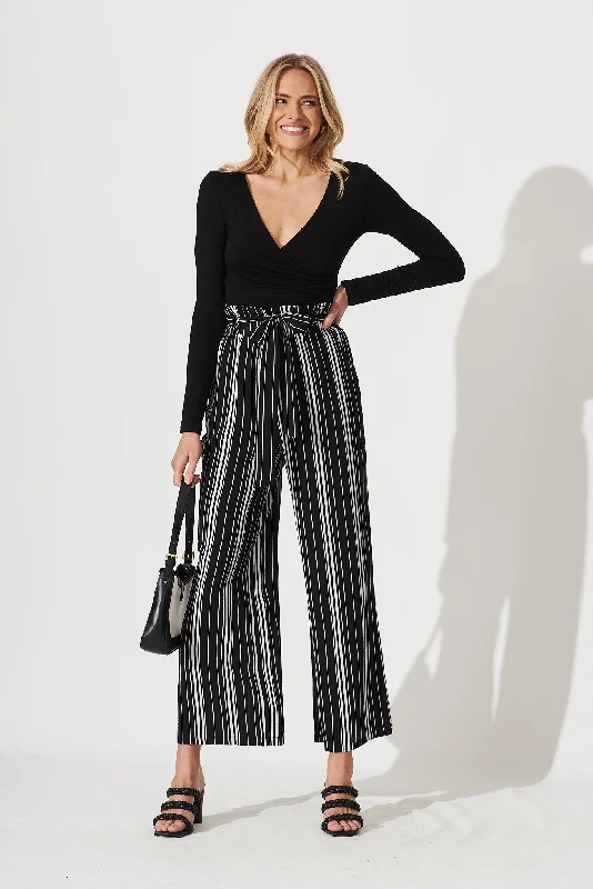 Darlene Pants In Black With White Stripe Crepe