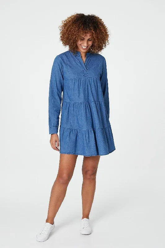 Denim Tiered Smock Dress