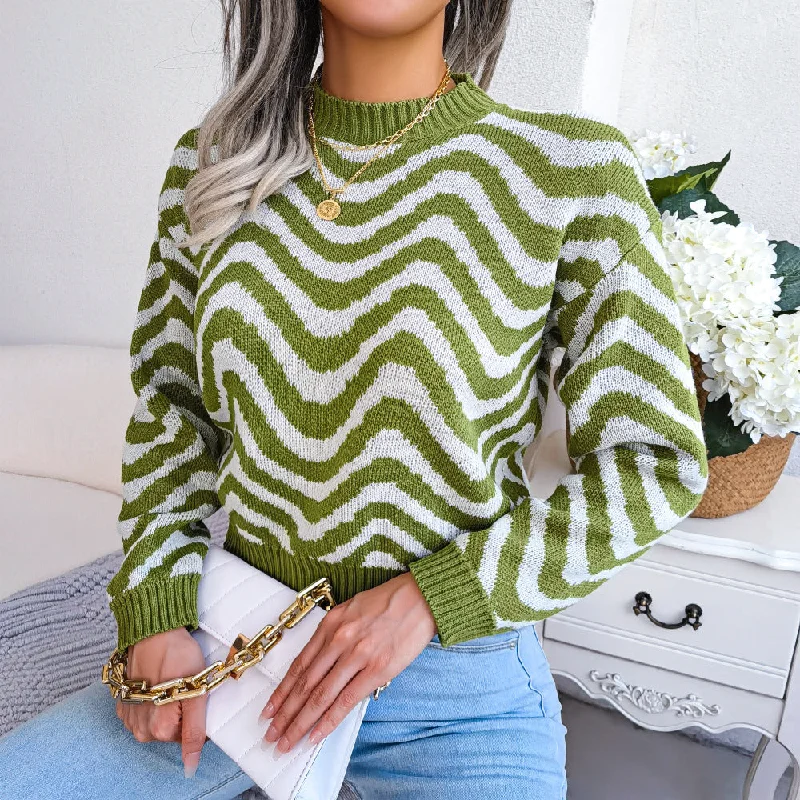 Casual Long-Sleeved Clashing Stripes Knitted Tops Wholesale Sweater