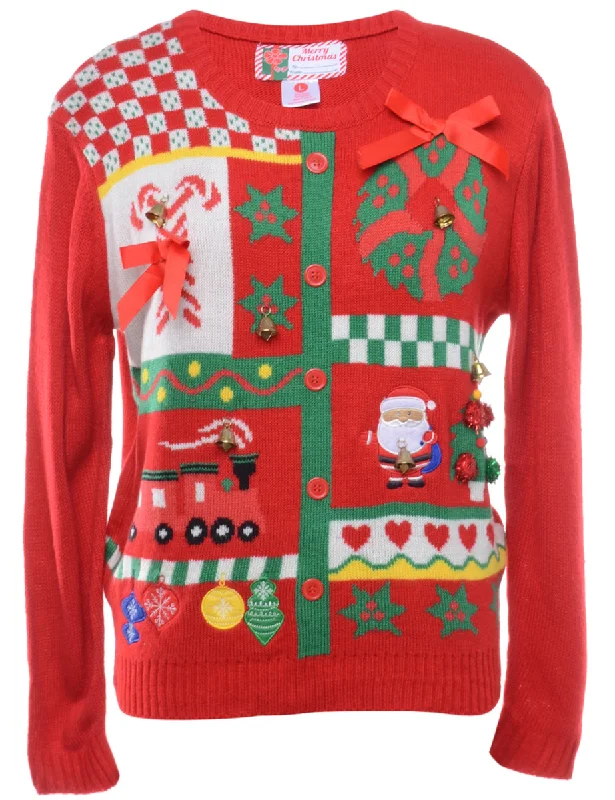 Beyond Retro Reworked Christmas Jumper With Bells - L