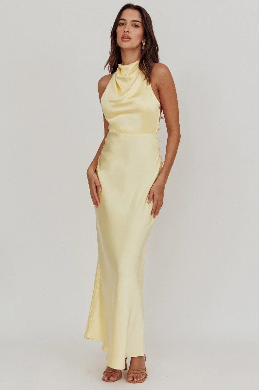 Gelato Pearl Strap Halter Maxi Dress Butter