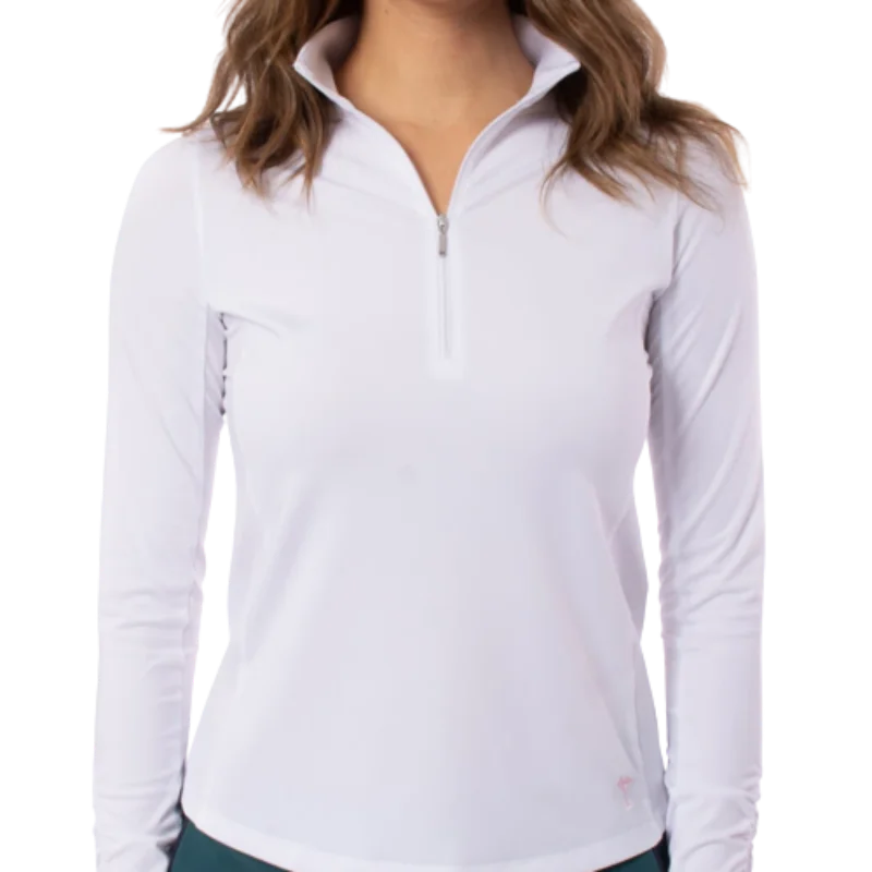 Golftini L/S Zip Mock Stretch Top - White