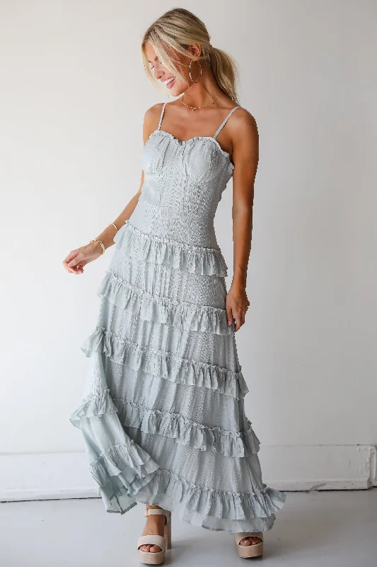 FINAL SALE - Flattering Attitude Light Blue Ruffle Tiered Maxi Dress