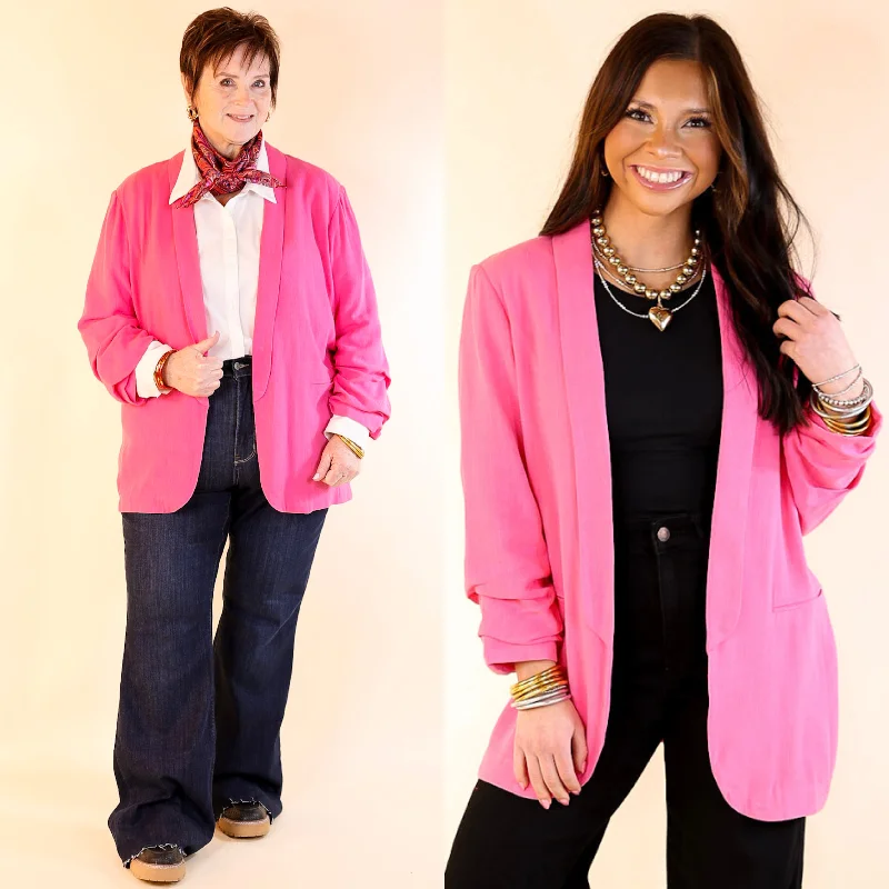 Promise Me Open Front Linen Blazer in Hot Pink