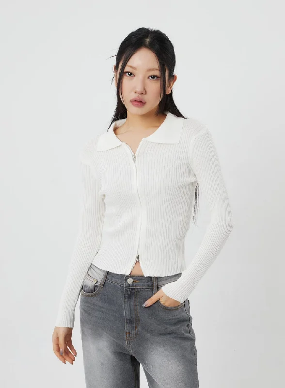 Ribbed Knit Zip-Up CF324