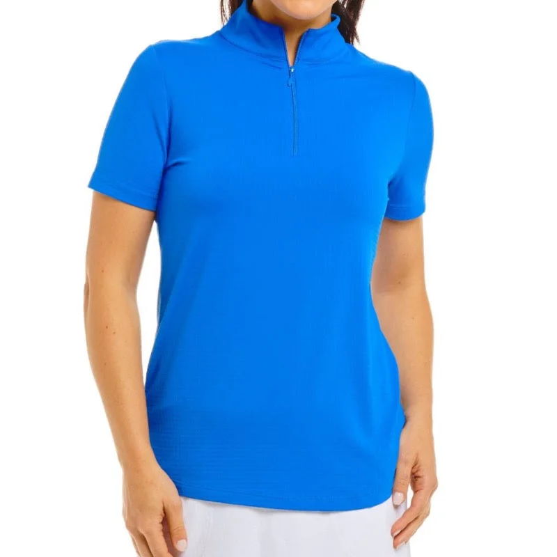 IBKUL Solid S/S Mock Neck Top - Blue