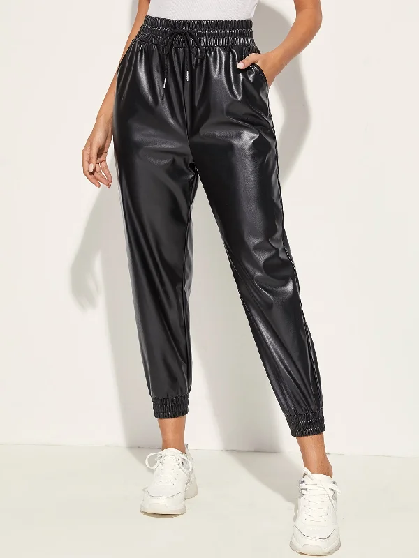 Glamorous Plain Pocket High Waist Cropped Women Pants