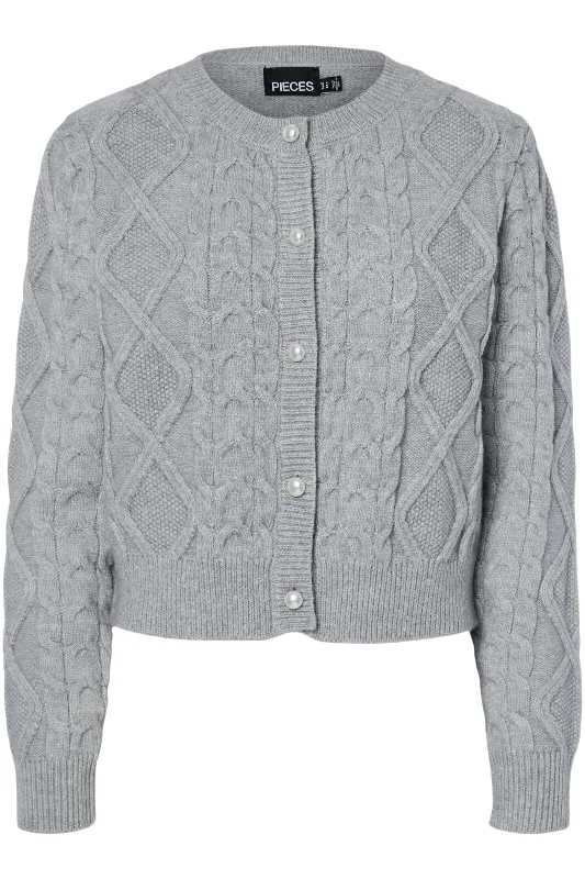 Pieces - Pcsofia Ls O-Neck Knit Cardigan - 4837117 Light Grey Melange