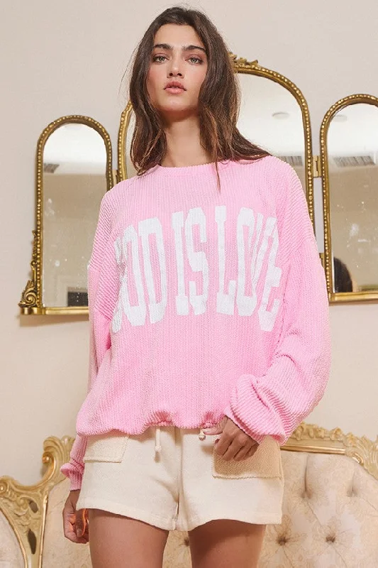 GOD IS LOVE RIB CORD SWEATSHIRT - PINK