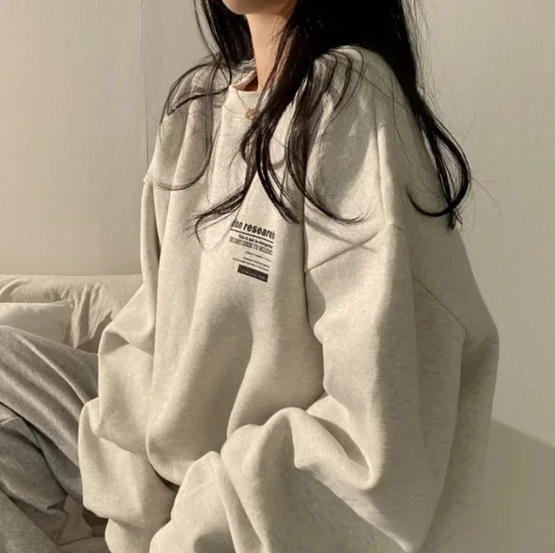 New Gray Oversized Cotton Letter Print Hoodie