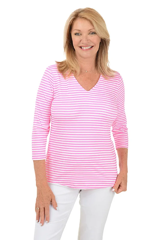 Pink Striped Classic UPF50+ V-Neck Top