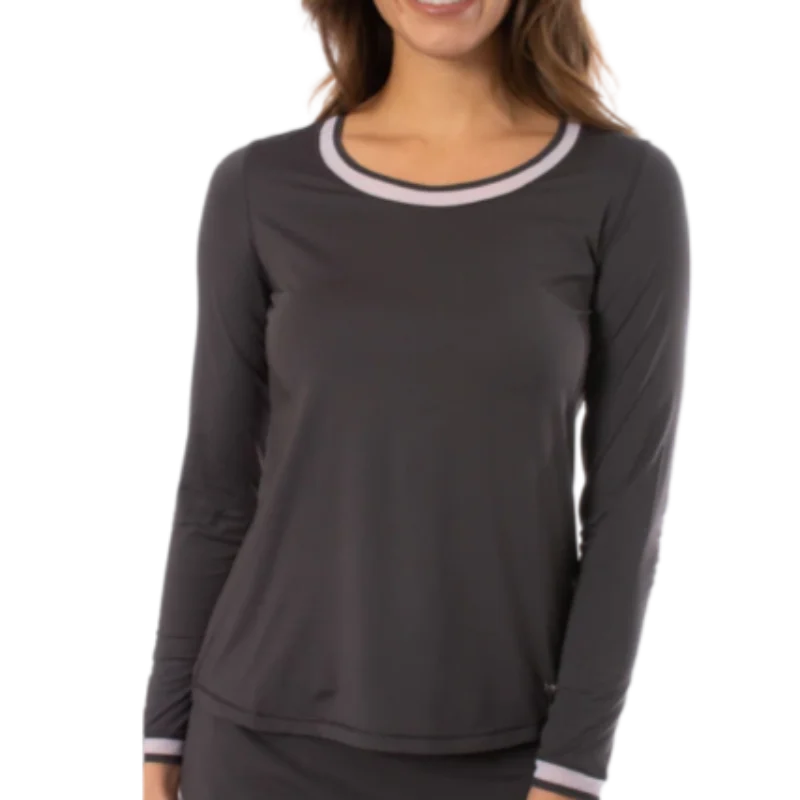 Golftini L/S Mesh Trim Top - Grey/White