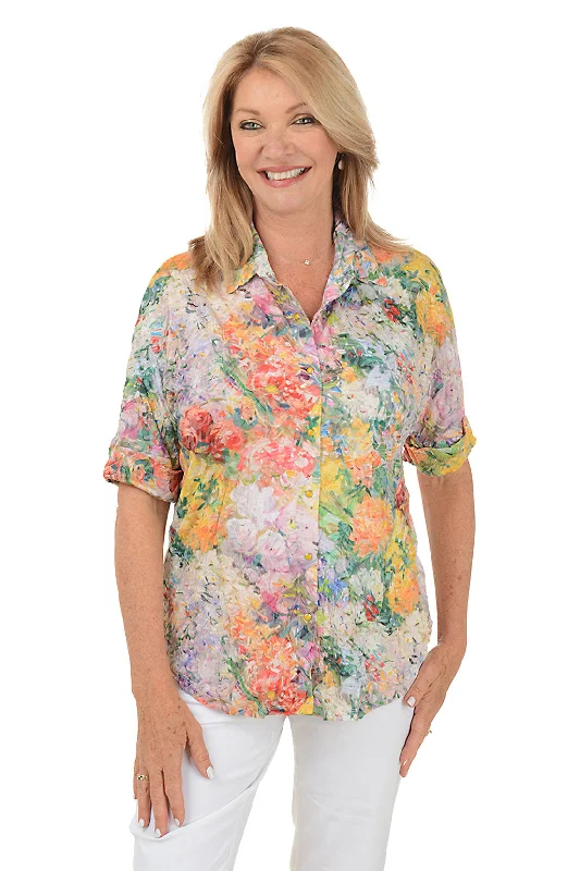 Sunset Blossoms Crinkle Button-Front Shirt