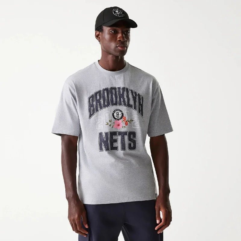 Brooklyn Nets NBA Distressed Grey Oversized T-Shirt