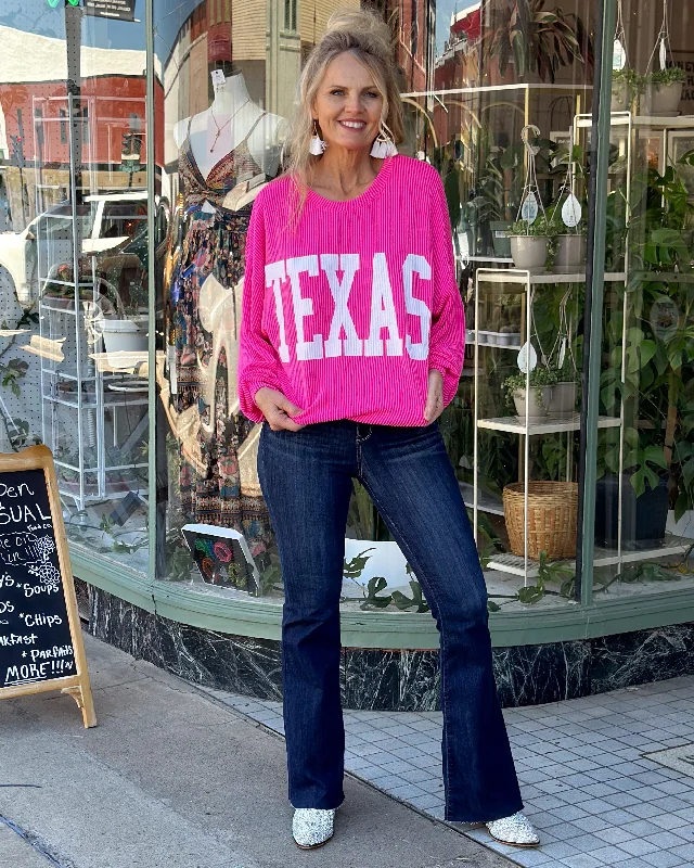 RESTOCKED - TEXAS RIB CORD SWEATSHIRT - FUCHSIA