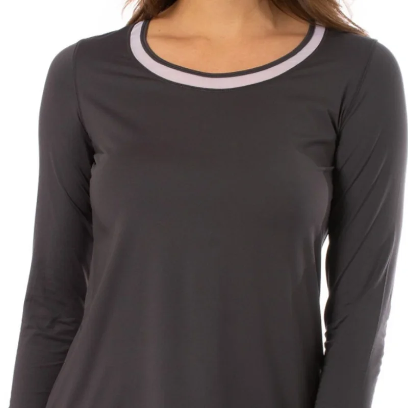 Golftini L/S Mesh Trim Top - Black/White