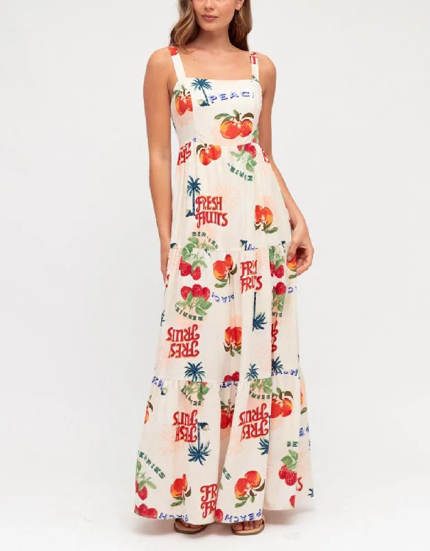 Peach Print Maxi Dress - Multi