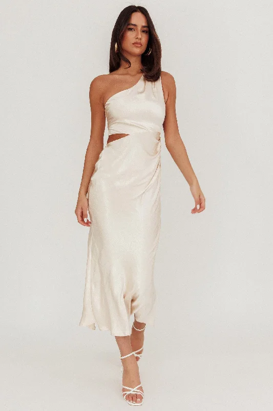 Always Golden One-Shoulder Midi Dress Champagne