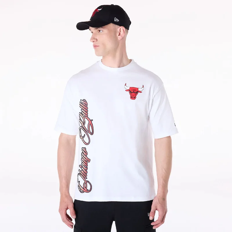 Chicago Bulls NBA Font Graphic White T-Shirt