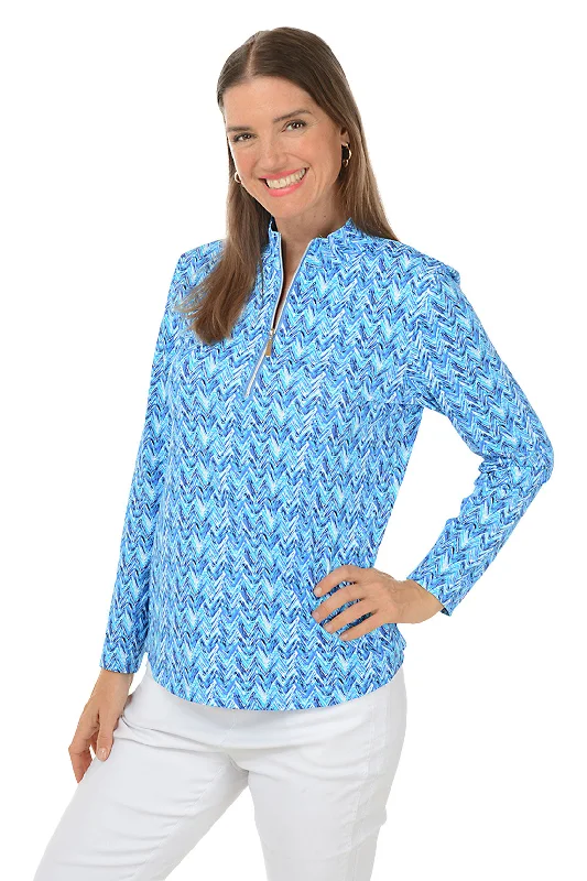 Blue Chevron Mock Neck UPF50+ Top