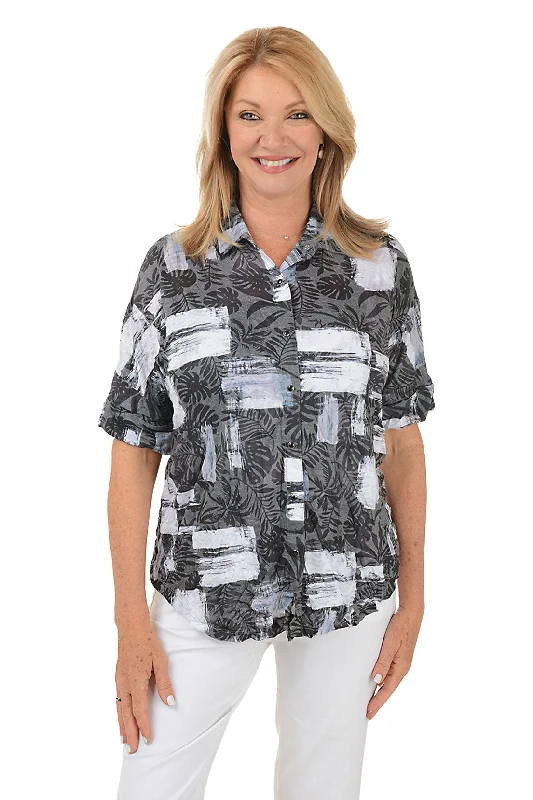 Square Silhouettes Crinkle Button-Front Shirt