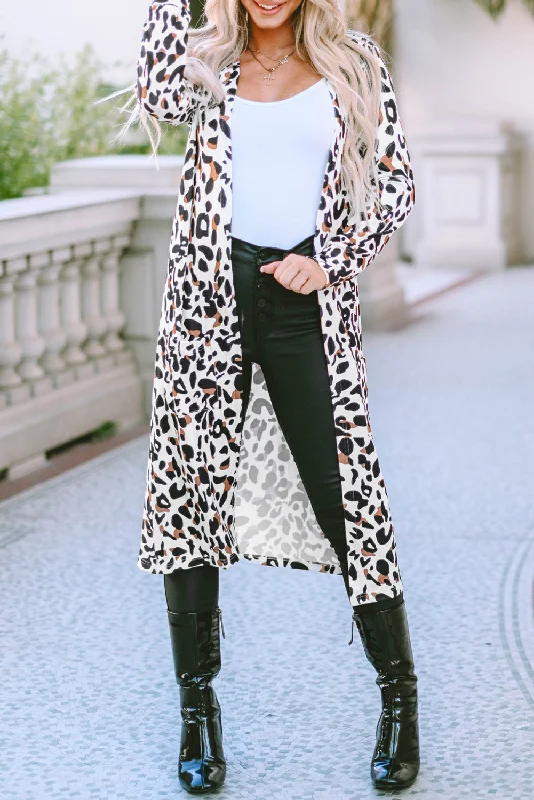 Leopard Open Front Long Sleeve Cover Up