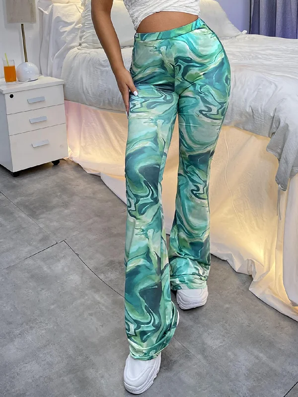 Casual Marble High Waist Long Women Pants