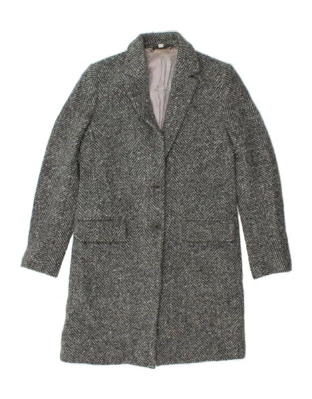 JIGSAW Womens Overcoat UK 8 Small Grey Chevron Wool