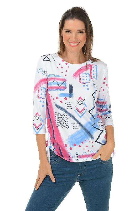 Pink Abstract Diamonds Side Shirred Top