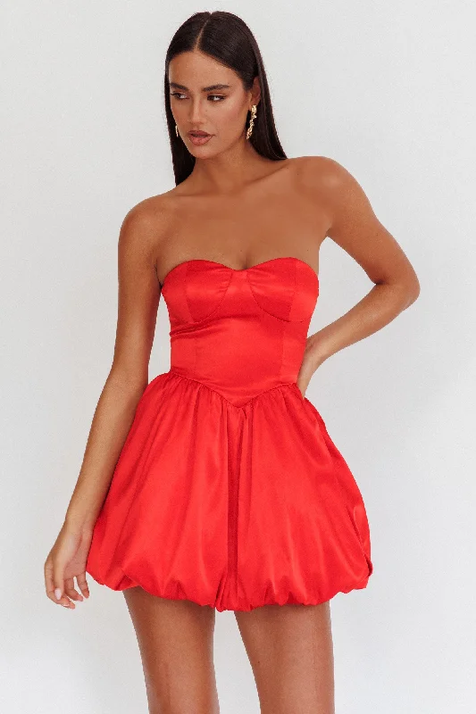 For Love Strapless Balloon Skirt Mini Dress Red