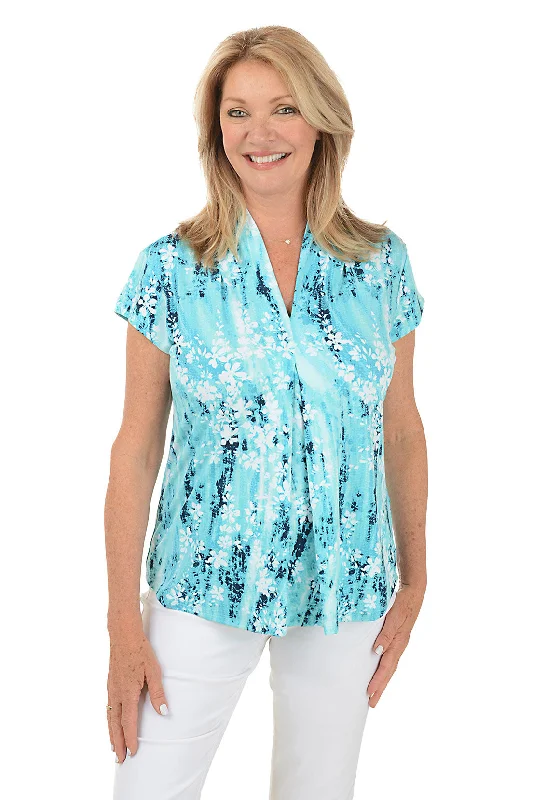 Aqua Floral Cap Sleeve Top