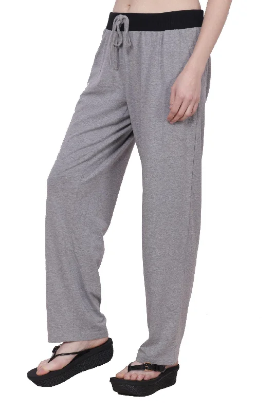 Grey Solid Pyjama with Black Waistband