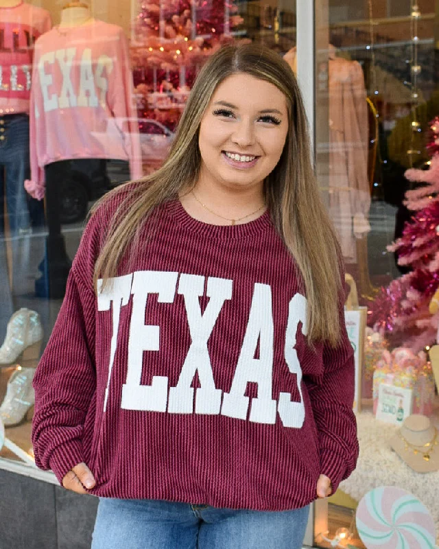 RESTOCKED- TEXAS RIB CORD SWEATSHIRT - WINE