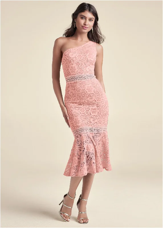 One-Shoulder Lace Dress - Blush