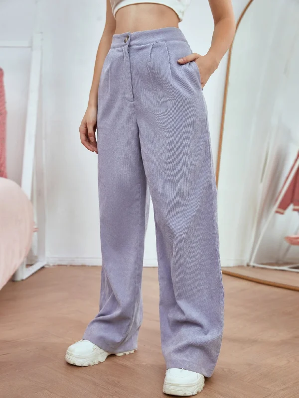 Casual Plain Zipper High Waist Long Women Pants