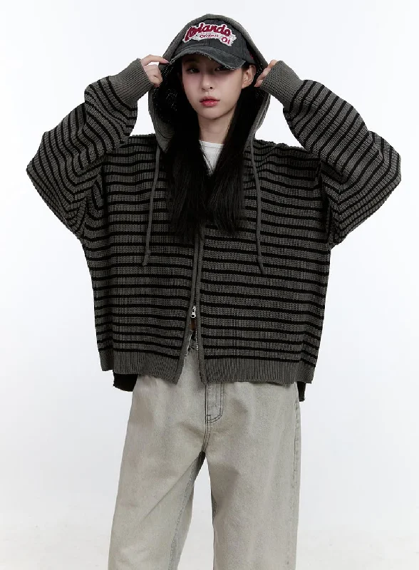 Striped Zip-Up Hooded Knit Jacket CJ520