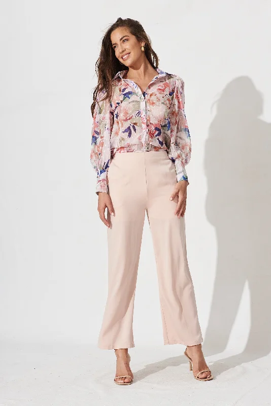 Charlene Wide Leg Pants In Blush Satin