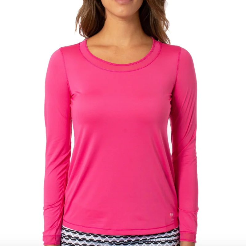 Golftini L/S Mesh Trim Top - Hot Pink