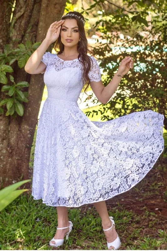 White Lace Short Wedding Dress with Sleeves