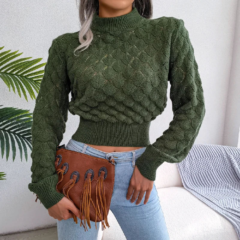 Casual Solid Color Long Sleeve Knitted Short Tops Wholesale Sweater