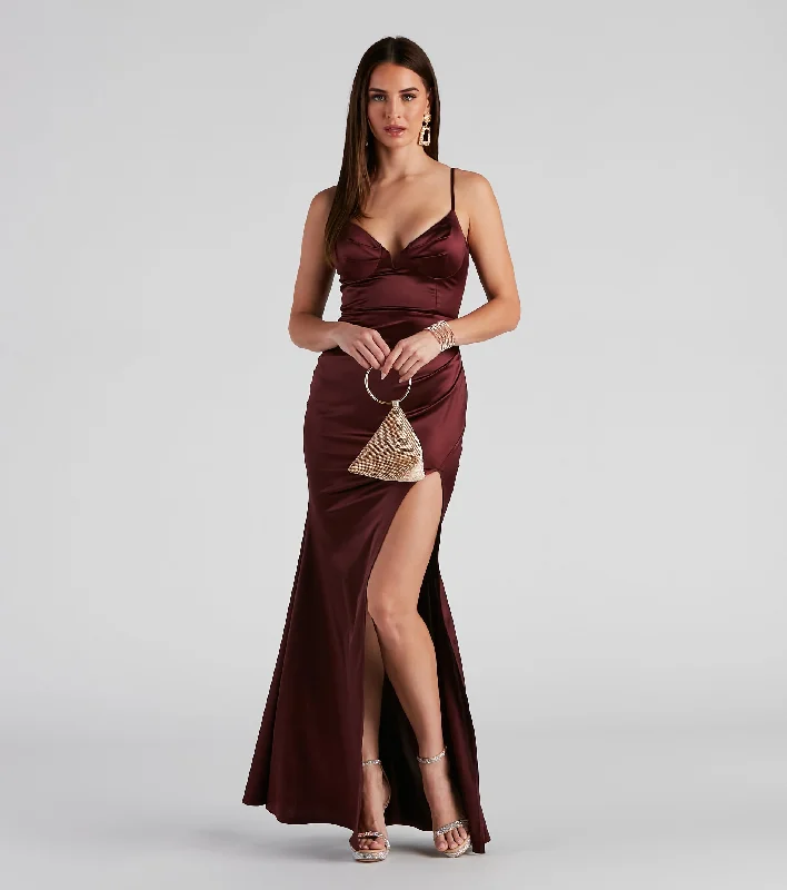 Edith Formal Satin V-Notch Dress