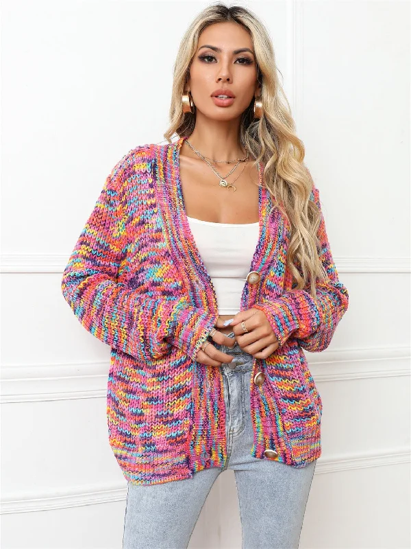 Button Up Dropped Shoulder Cardigan