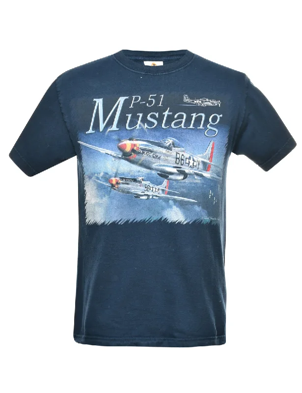 Mustang Navy Printed T-shirt - M