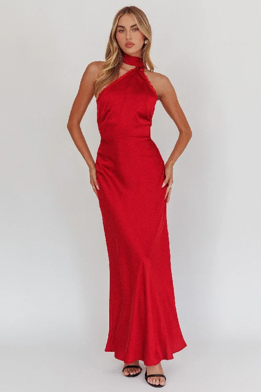 Adora One-Shoulder Maxi Dress Red